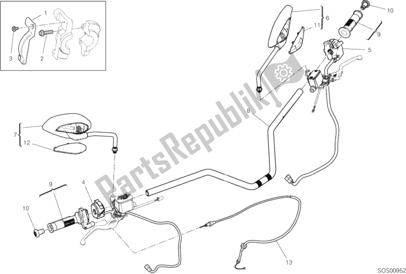 All parts for the Handlebar of the Ducati Scrambler Flat Track Thailand 803 2019